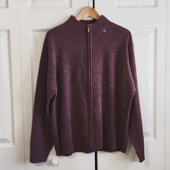 Studio Works Men's Dark Purple Cardigan Sweater Size XL Full Zip Mock Neck Wool - Picture 1 of 9
